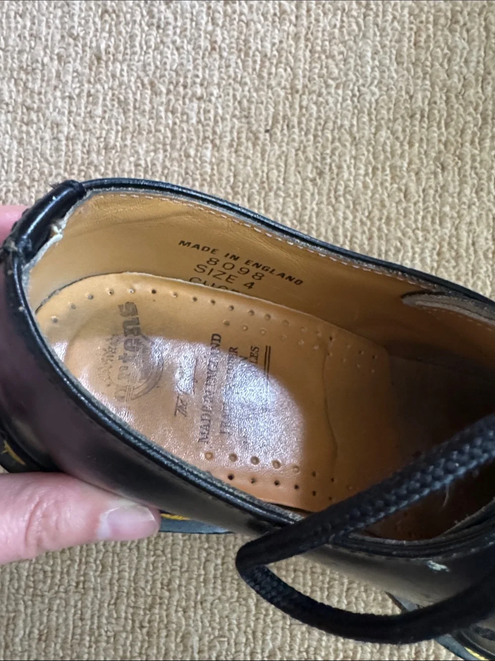 Dr. Martens Black Leather Derby Shoes with Yellow Stitching